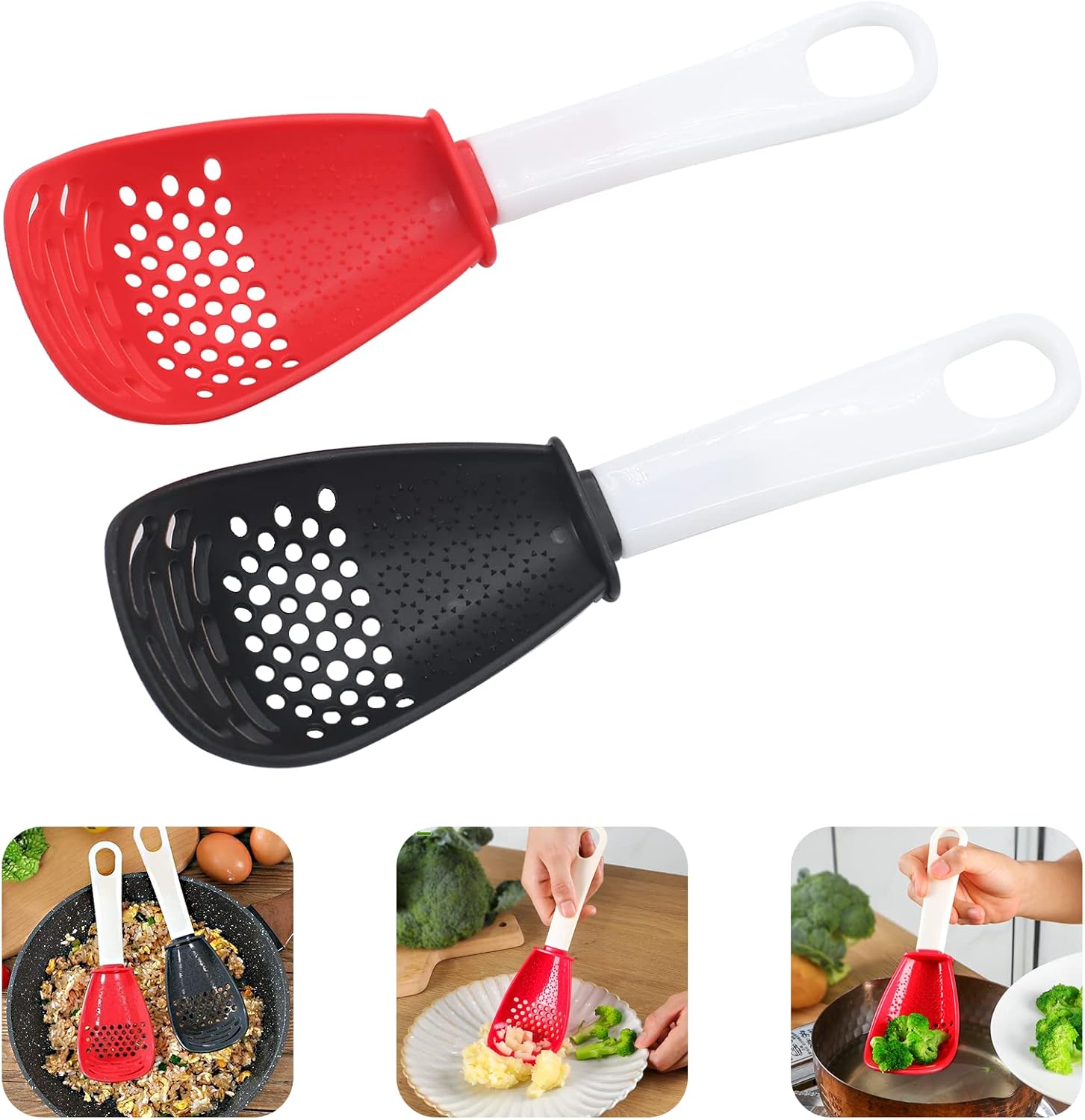 N/C 2Pcs Multifunctional Cooking Spoons, PP Kitchen Spoon for Draining Grinding, Non-Toxic Kitchen Cooking Tools Red and Black R 9 x 3in 20210926: Home & Kitchen