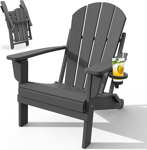 Silla Adirondack con soporte para tazas, sillas plegables de polietileno de alta densidad para patio, silla de plástico para exteriores, textura de