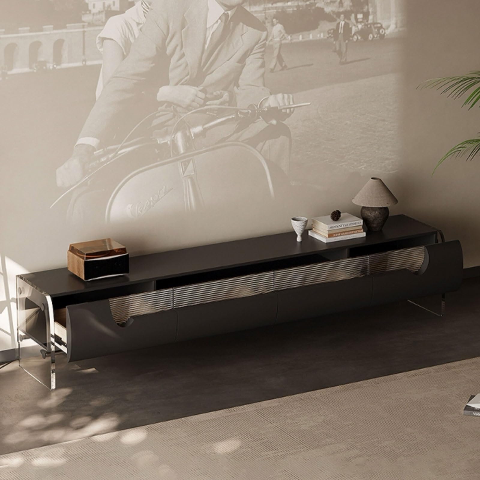 Lowboard Hängend 78,7" schwebender TV-Ständer, an der Wand montierte schwebende TV-Halterung, Entertainment-Media-Center, Hochglanz-TV-Schrank mit Stauraum for den Heimgebrauch TV Schrank