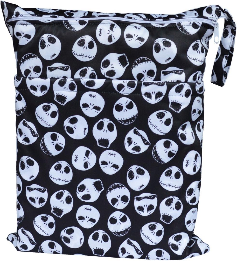 Wet Dry Bag Baby Cloth Diaper Nappy Bag Reusable with Two Zippered Pockets (Skull)