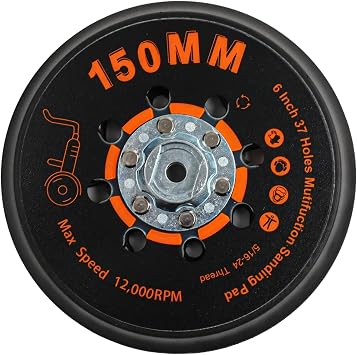 6 Inch Sanding Backing Plate For Orbital Sander, 150Mm Polishing Pad With 37 Holes, 5/16-24 Thread, For MAXXT Power Tools