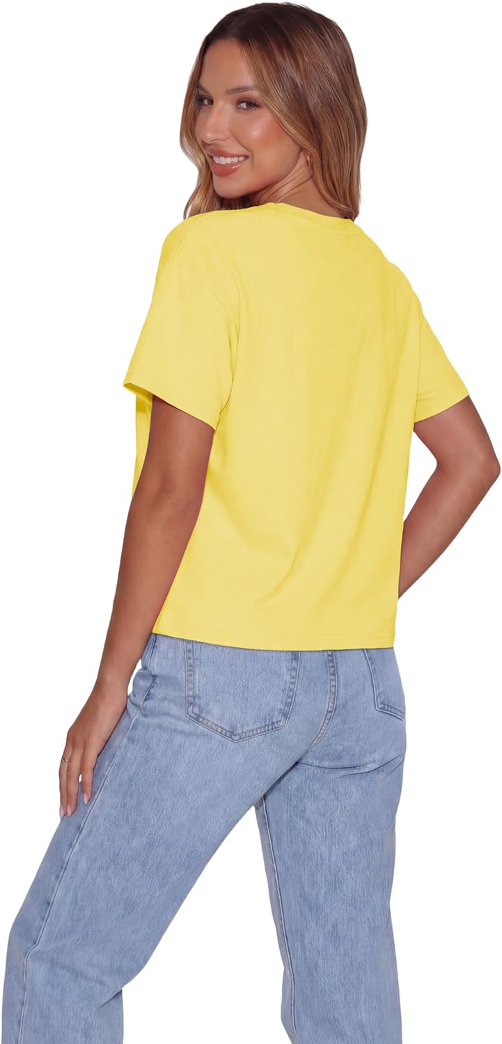 Cotton Crop Tops for Women Short Sleeve Boxy Loose Fit Cropped T Shirts Crew Neck Drop Shoulder Casual Basic Tees 2026 - Image 4