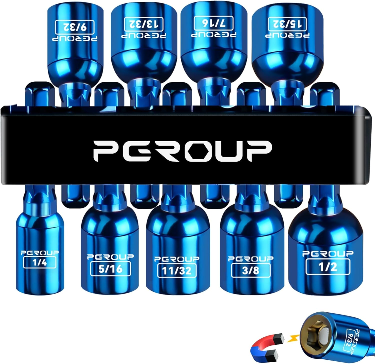 9 PCS Impact Magnetic Nut Driver Set, SAE (1/4” - 1/2”) Impact Driver Bit Set, 1/4 Inch Hex Shank Drill Socket Set, Nut Driver Set For Impact Drill