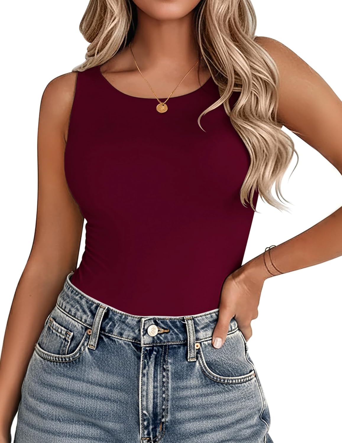 Zeagoo Womens Double Lined Crew Neck Tank Tops Cute Summer Sleeveless Workout Tops Basic Going Out Clothes 2026