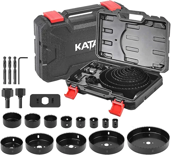 KATA Hole Saw Set 20PCS Hole Saw Kit with 3/4"-6"(19-152mm) 13PCS Saw Blades, 2 Mandrels, 3 Drill Bits, 1 Installation Plate, 1 Hex Key, Ideal for Soft Wood, Plywood, Drywall, PVC