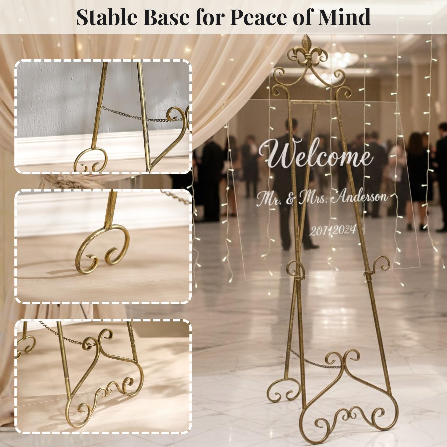 152,4 cm H Vintage Staffelei Ständer für Schilder, Metall, verstellbar | Großer Ständer zum Präsentieren von Bildern, Hochzeitsposter-Halter, Präsentation, mit Kettenstütze
