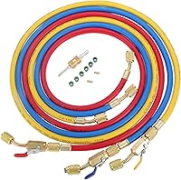 Aupoko 60" R410A AC Charging Hoses Kit with Ball Valves, 1/4" SAE Threads & Valve Core Remover for HVAC R134A R22 Maintenance