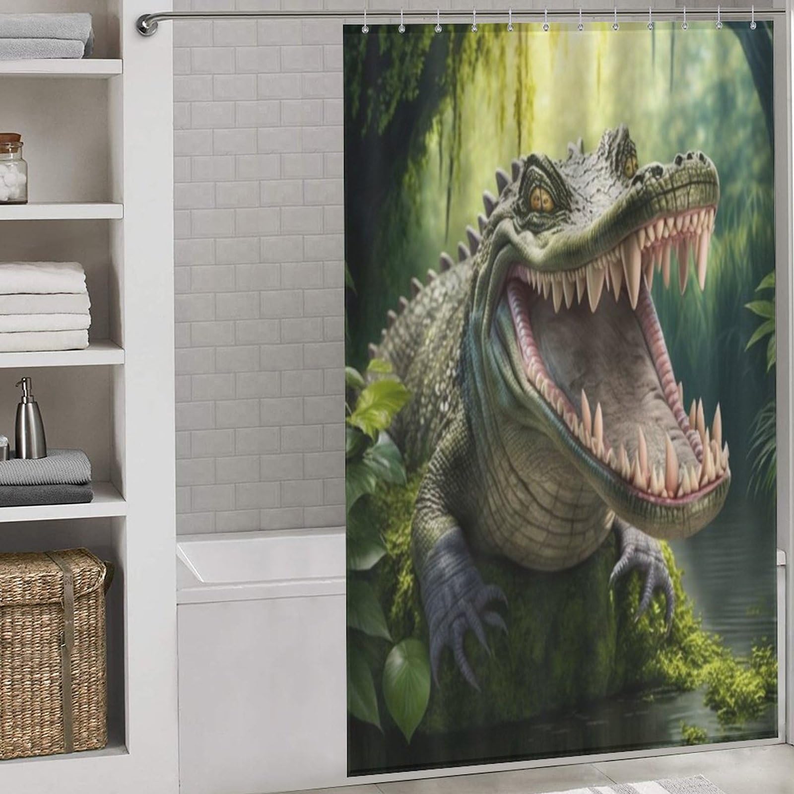 Rideau de douche crocodile en polyester 140x183cm avec 12 anneaux