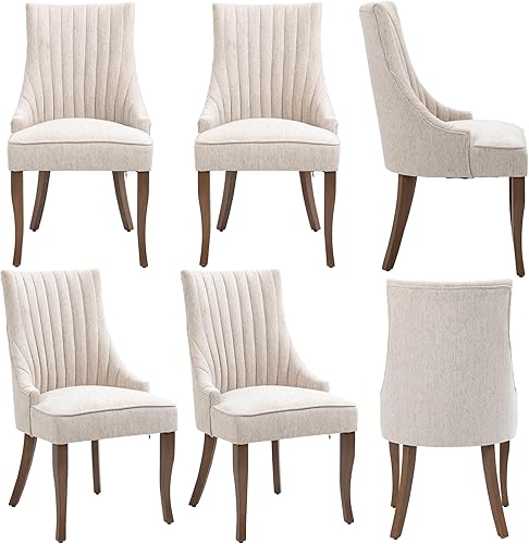 Miniatura 17 de Aoowow Juego de 4 sillas de comedor tapizadas de mezcla de lino, sillas de comedor copetudas con canales para cocina, patas de madera maciza, sillas