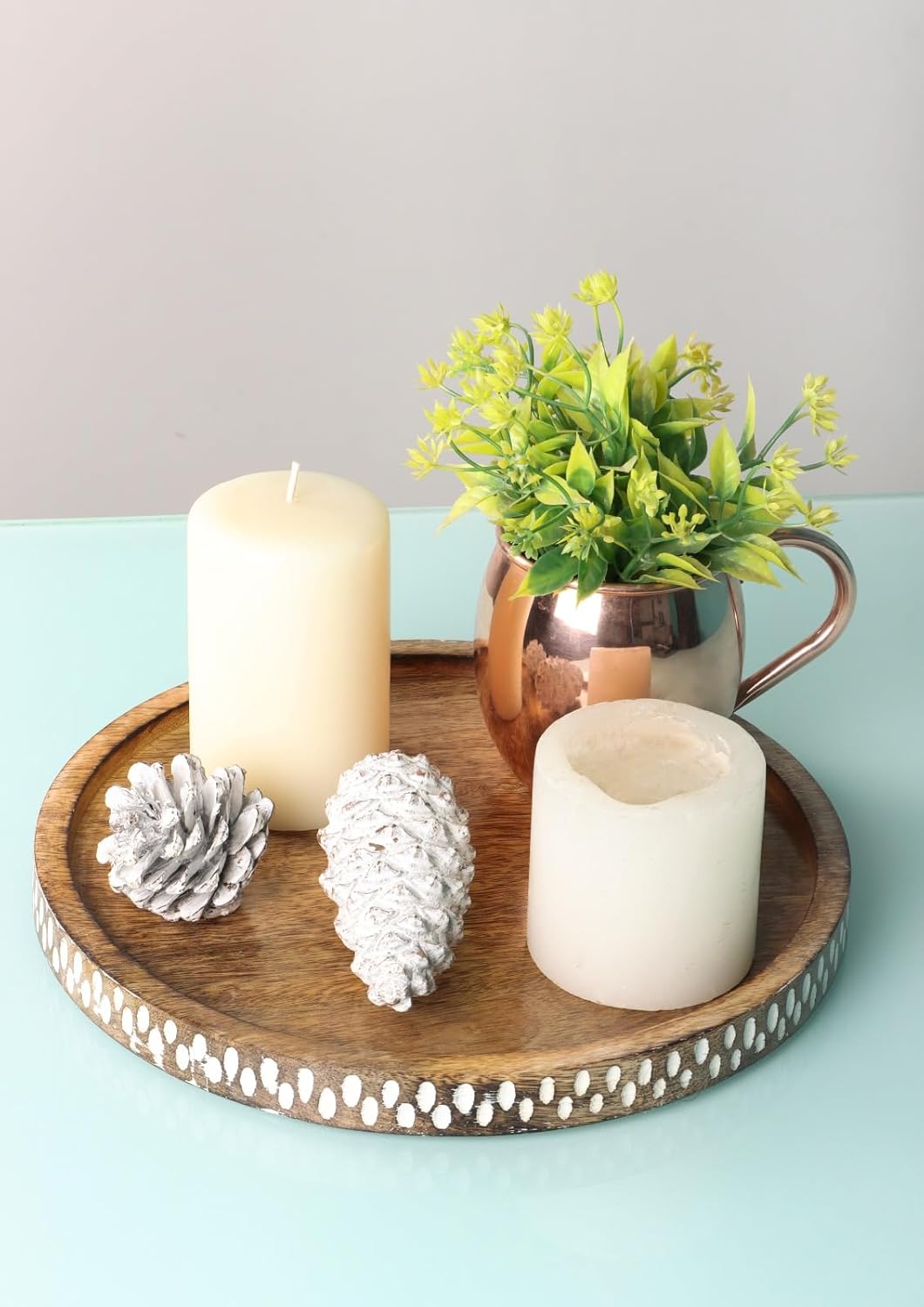 WOOD ART STORE Wooden Round Tray for Serving Beautiful Tray for Home