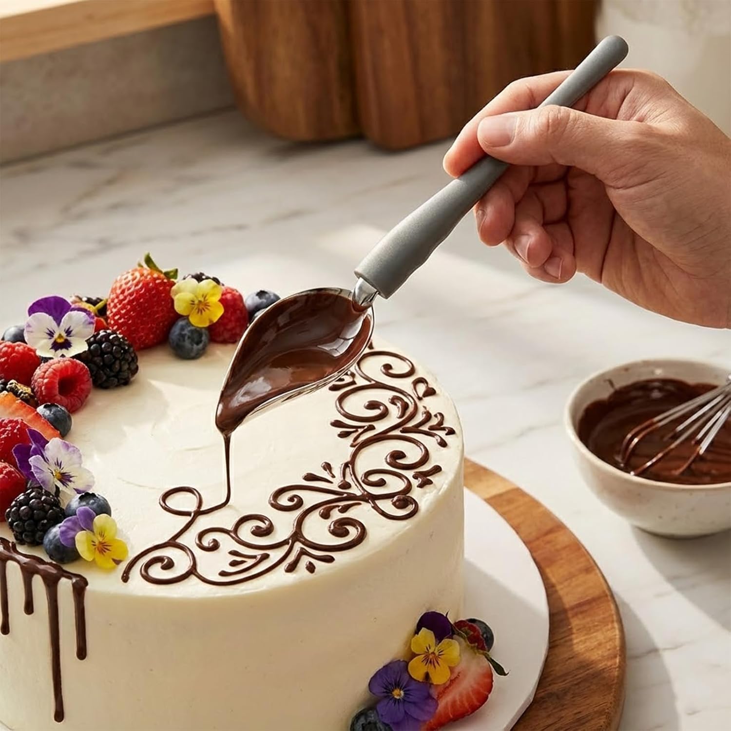 2 PCS Stainless Steel Drizzle Spoon, 2 Size Chocolate Drizzler Tool Plating Spoons, Culinary Drawing Decorating Spoon Set for Decorative Plates, Cake, Coffee