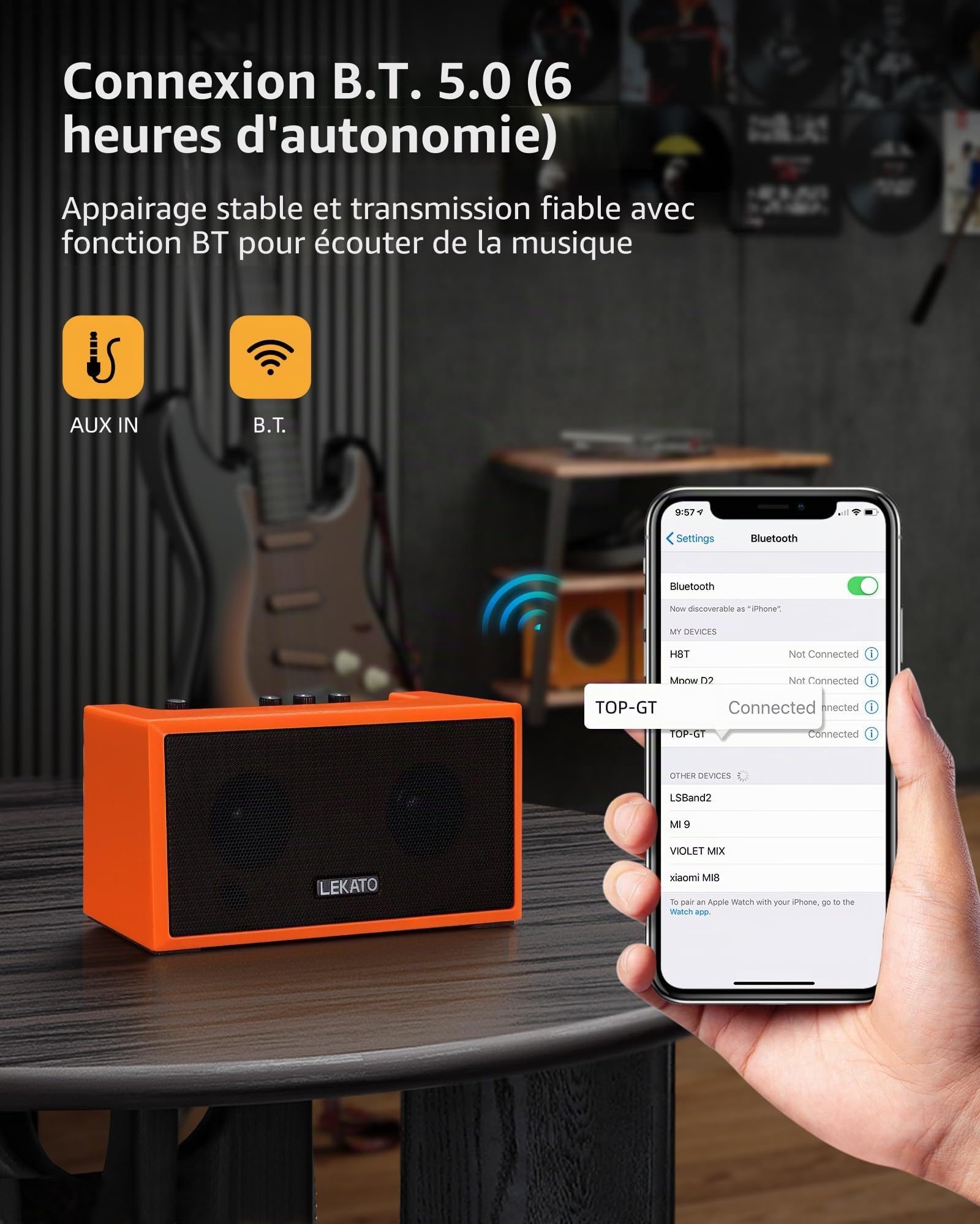 LEKATO Mini amplificateur de guitare avec effets d'overdrive propres 5 W amplificateur de guitare électrique portable avec fonction Bluetooth
