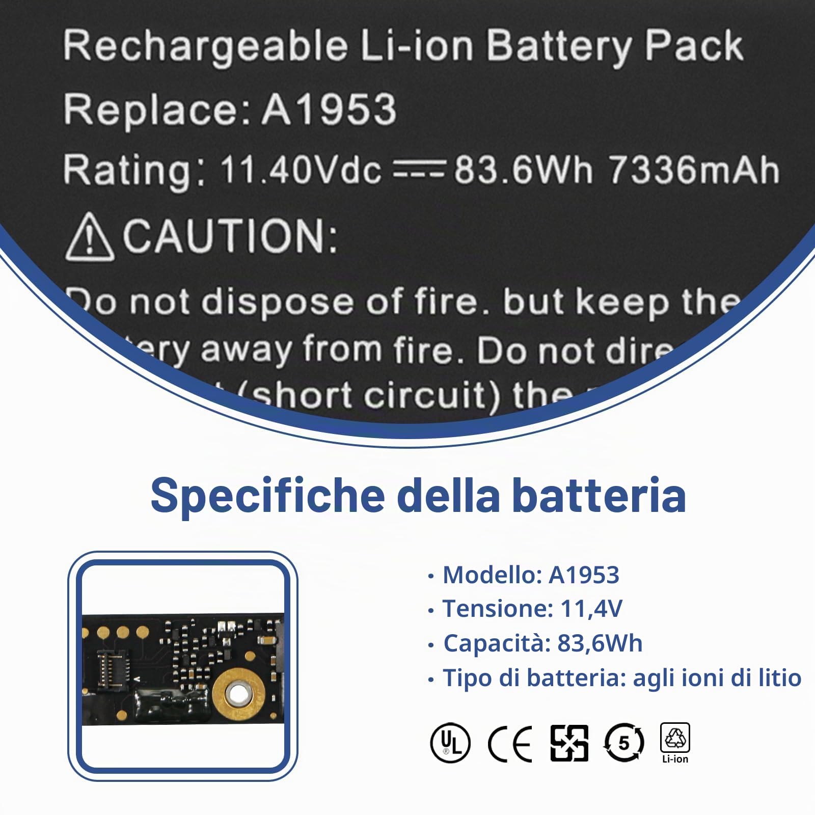 ANTIEE 11.4V 83.6Wh A1953 Laptop Batteria per MacBook Pro 15" A1990 Mid 2018 2019 Version EMC 3215 3359 BTO CTO Touch Bar MV902LL/A MV912LL/A MV922LL/A MV932LL/A MV942LL/A MV952LL/A