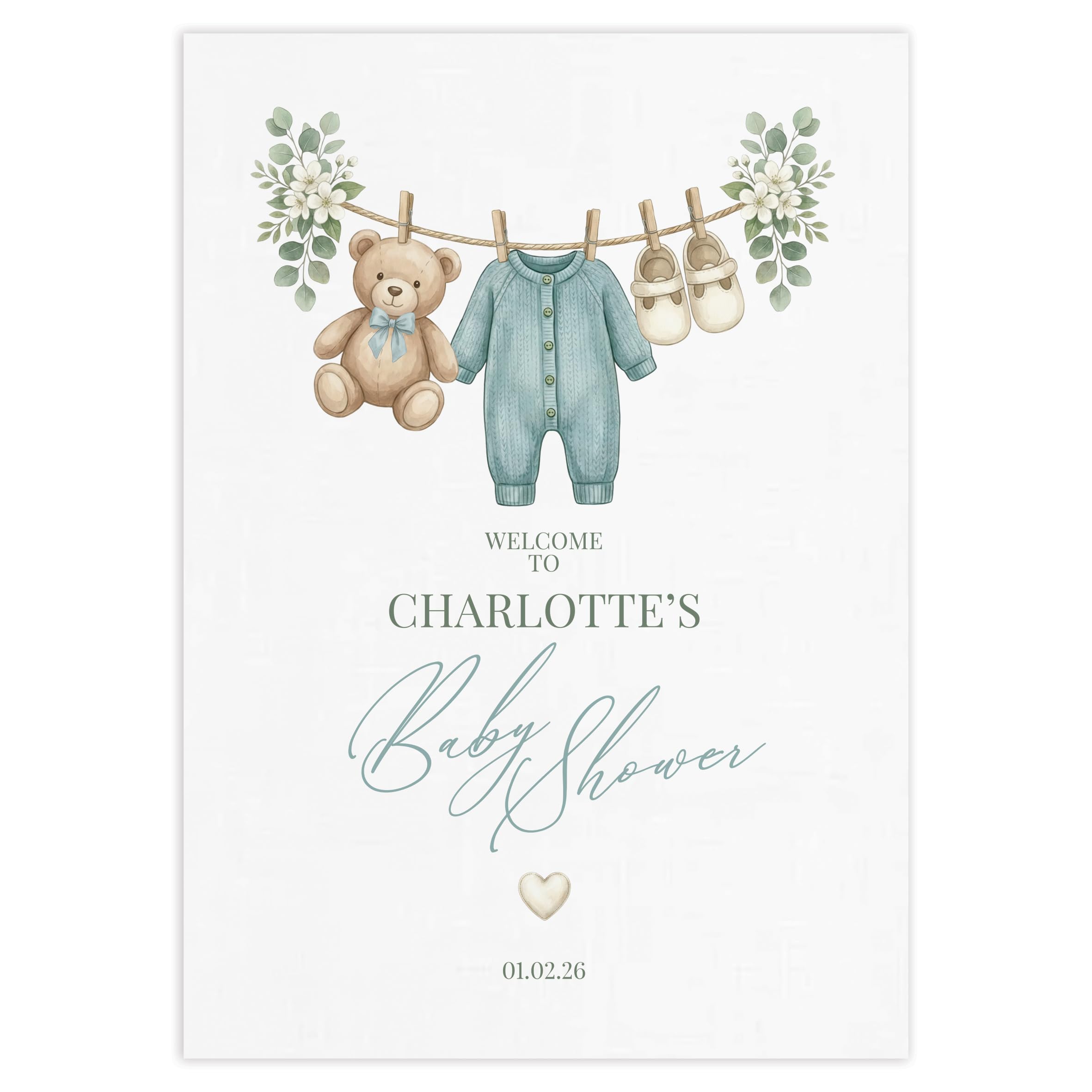 Personalised Baby Shower Welcome Sign/Poster - Boho Nursery Theme - (Blue, A3 Poster)
