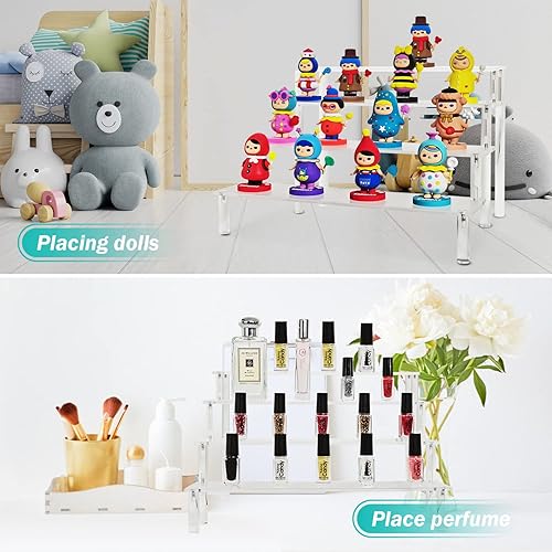 Miniatura 10 de Paquete de 2 elevadores de acrílico para magdalenas para postres de alimentos, organizador de perfumes, estante transparente de 4 niveles, colección