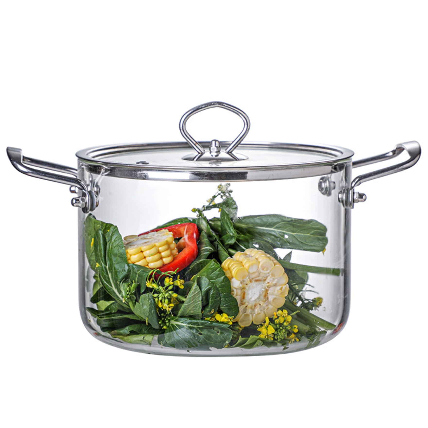 Pentola in vetro per fornelli Pentola in vetro trasparente da 3, 5 litri con coperchio e doppie orecchie resistente al calore per pasta, zuppe, latte, alimenti per bambini Pentole trasparenti per cu