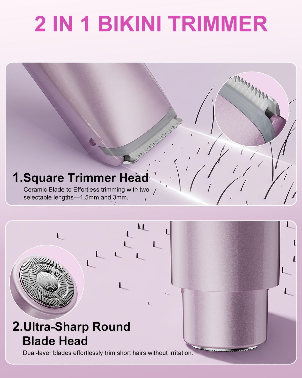 2in1 Electric Bikini Trimmer for Women Dual Head Pubic Ar