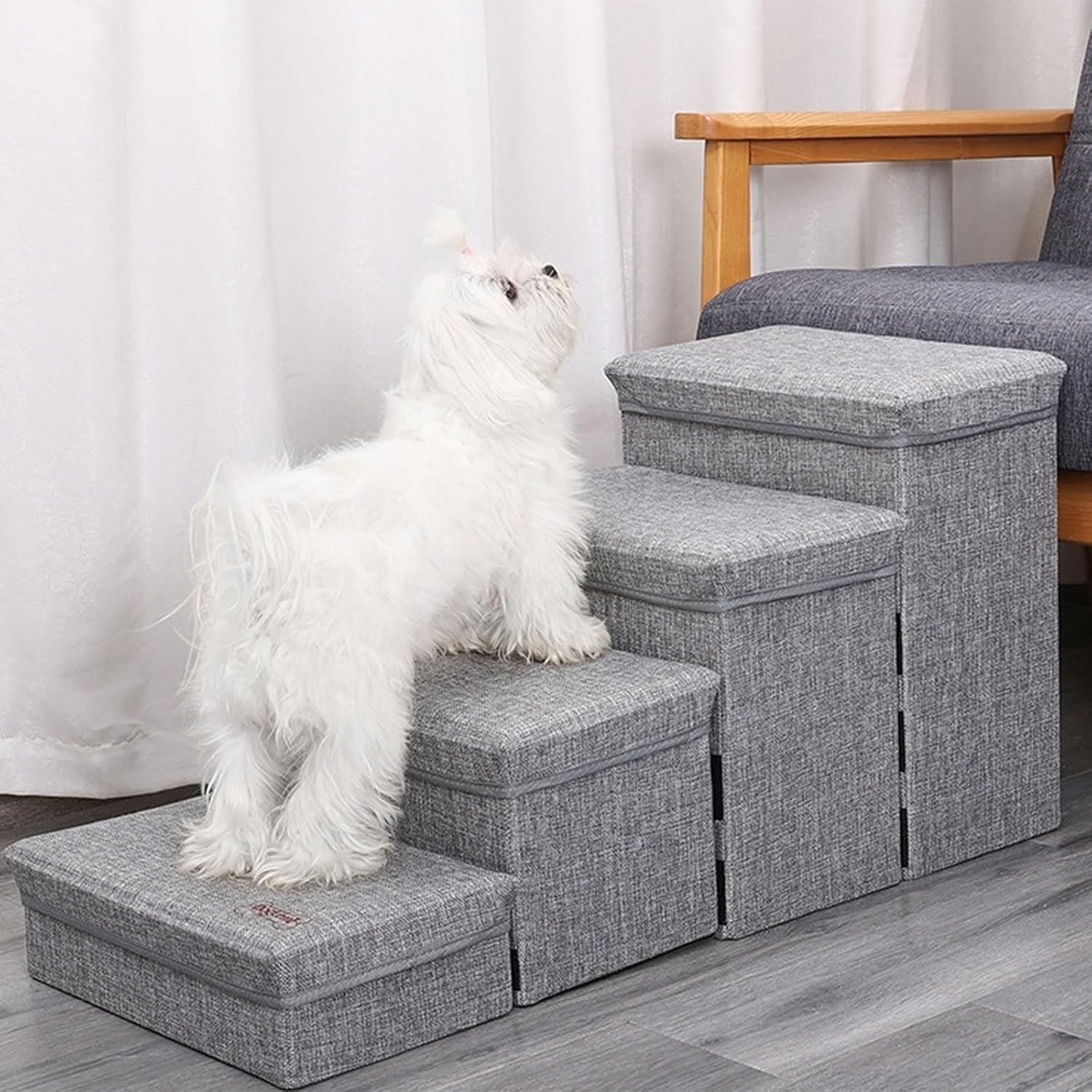 4 Tiers Pet Ramps Ladder for Bed Or Sofa Small Body Pets and Old Dogs and Cats Versatile Pet Ramps 4 Steps Stair Dog Stairs for High Beds