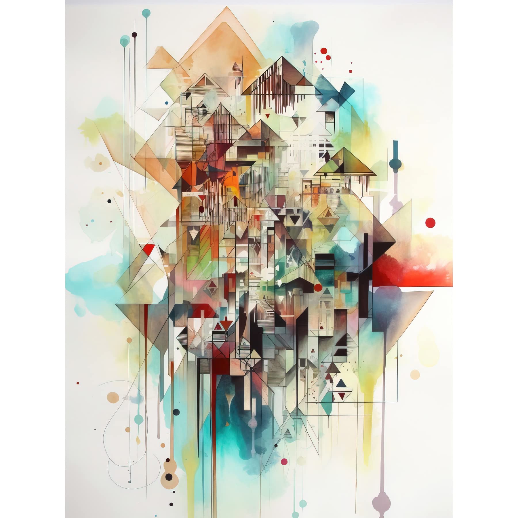 Artery8 Abstract Geometric Fractal Shapes Modern Watercolour Painting Unframed Wall Art Print Poster Home Decor Premium