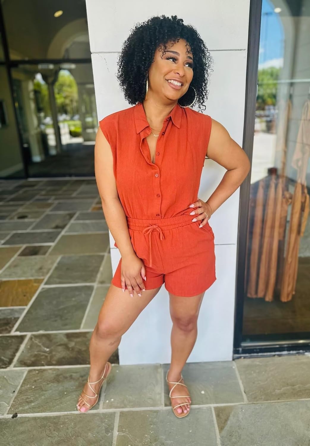 ThusFar Women 2 Piece Shorts Sets Button Down Cap Sleeve Drawstring Resort Wear Outfits Summer Matching Sets Tracksuits - Image 5