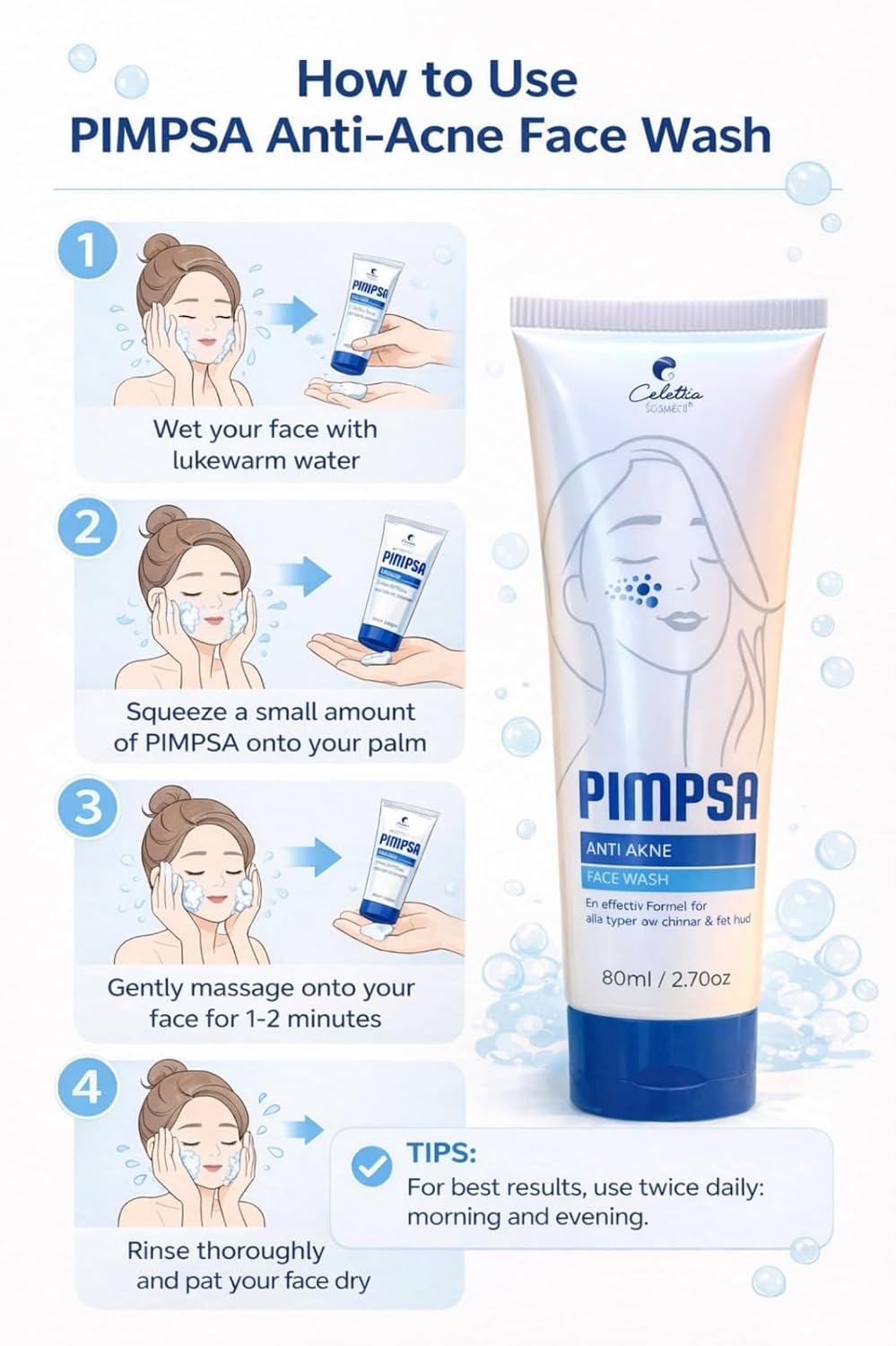 Pimpsa Acne Face Wash with Salicylic Acid, Oleanolic Acid, Tea Tree & Aloe Vera – Deep Cleansing Oil Control Facial Cleanser for Pimples, Dark Spots & Uneven Skin Tone – 2.7 oz - Image 4