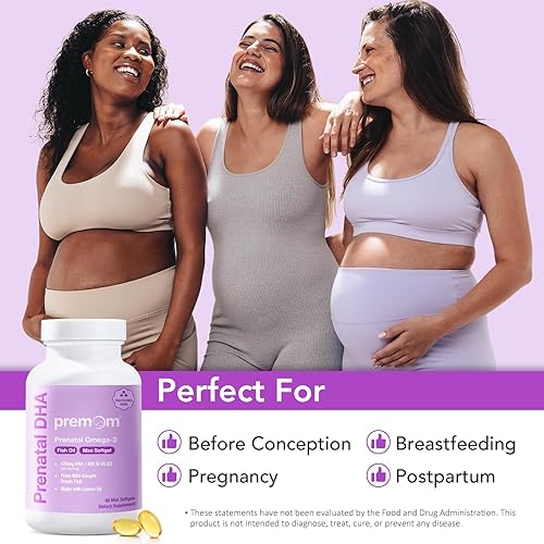 Miniatura 4 de Premom Aceite de pescado prenatal DHA: vitamina D fórmula Omega 3 suplemento – EPA + DHA Suplementos de fertilidad para mujeres – obtenido