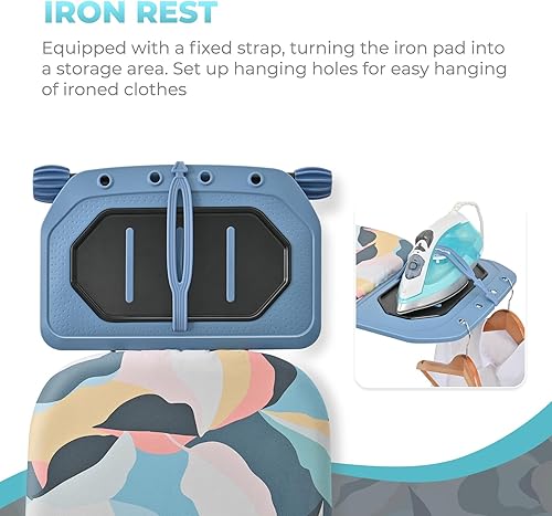 Miniatura 4 de KINGBOARD Tabla de planchar (45 x 15 pulgadas), 7 opciones de altura, panel de metal plegable con reposo, tabla de planchar portátil compacta,