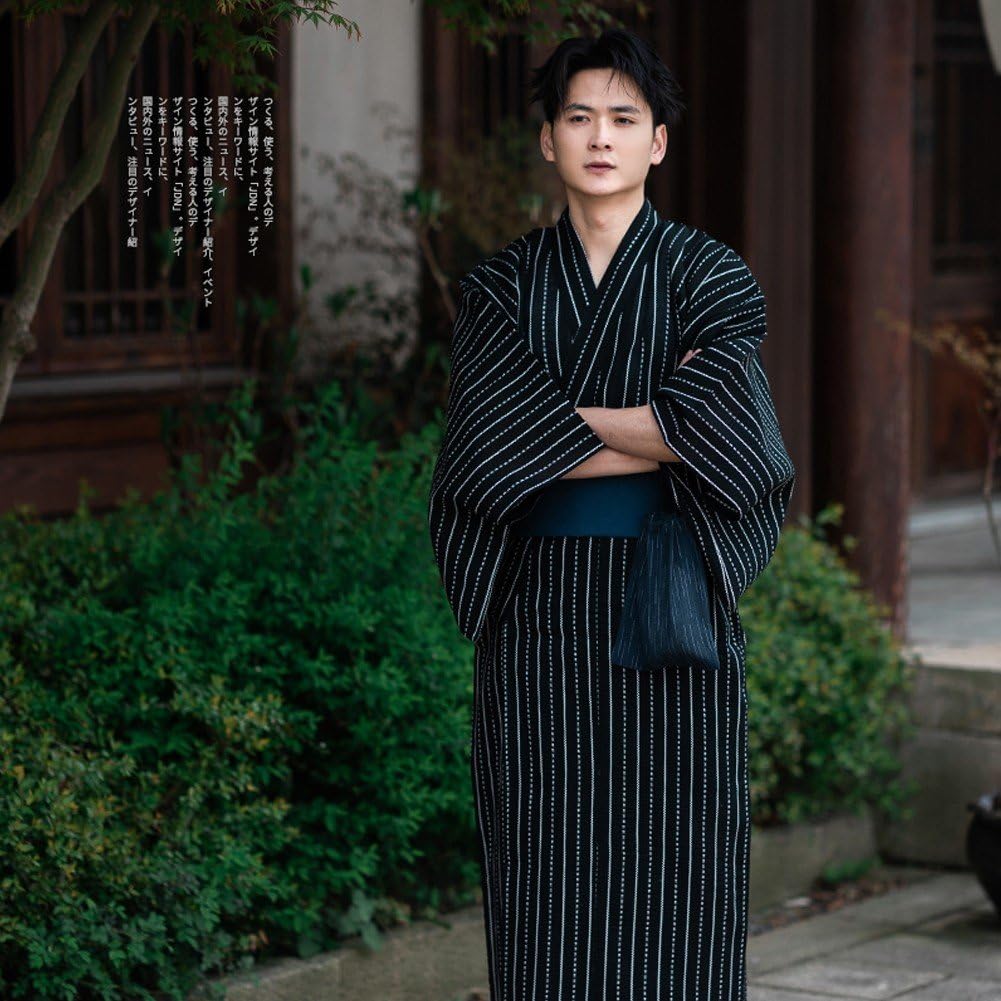 Japonés Tradicional Yukata Hombres Kimono Largo Yukata Kimono Suelta De Baño con Cinturón para Hogar Sauna Cosplay