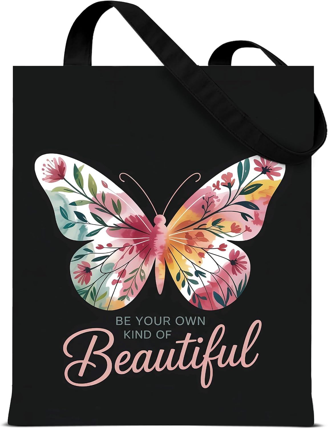 Vintage Gothic Butterfly Black Canvas Tote Bag for Women Dark Moody Bags