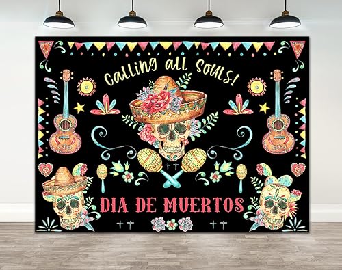 Ticuenicoa Telón de fondo de fiesta mexicana de 7 x 5 pies, Día de Muertos llamando a todas las almas, accesorios de fiesta de carnaval, bandera disponible en Yaxa Peru