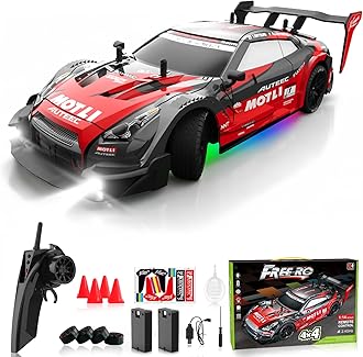 Remote Control Car RC Drift Car 1:16 Scale 4WD RC Vehicle with LED Lights 2.4GHz 30km/h RTR High Speed Racing Sport Toy for Adults Boys Girls Kids Gift 2Pcs Rechargeable Battery