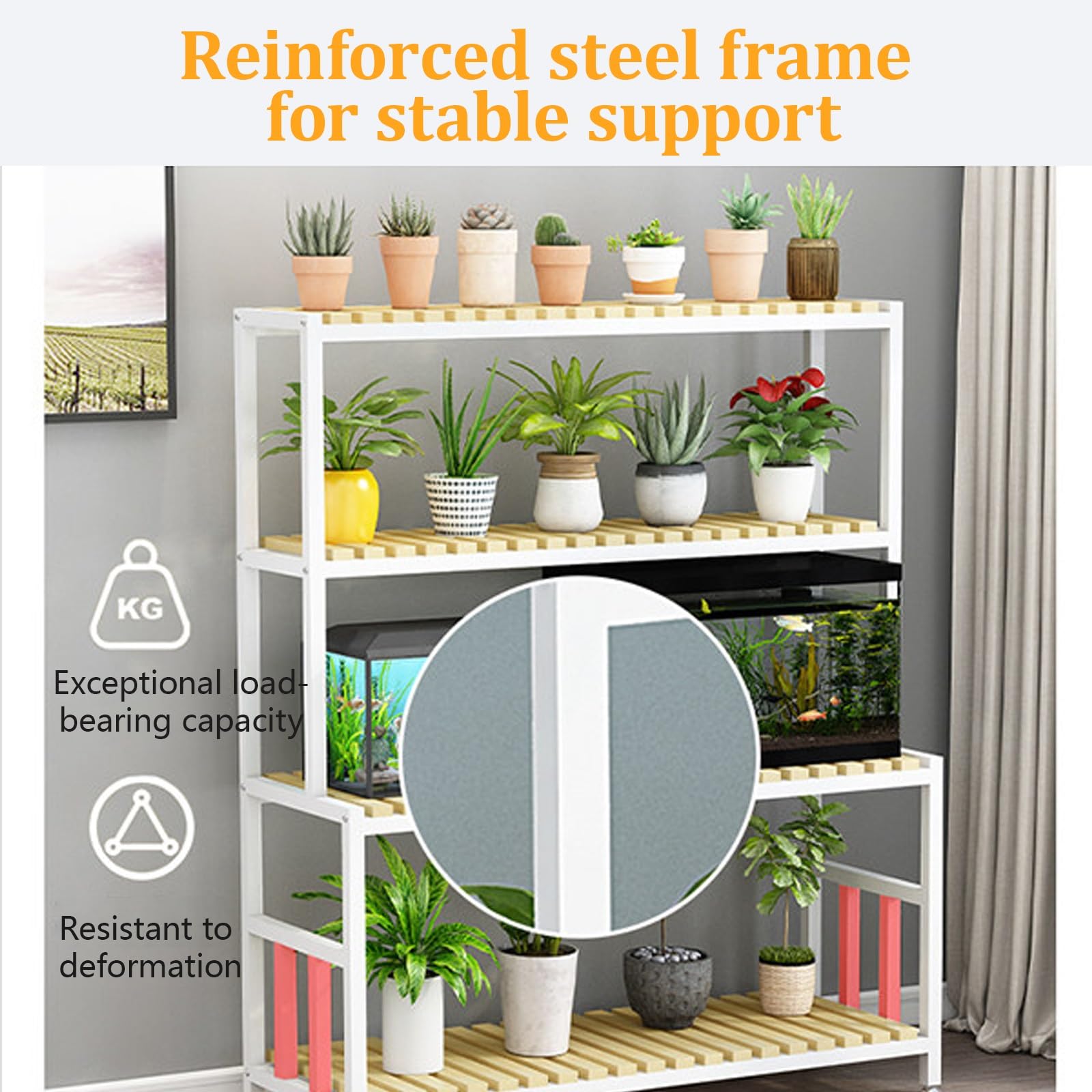 Supporto Acquario Verticale Stile Rustico 4 Ripiani Con Scaffali Aperti | Supporto Verticale Per Acquario Con Contenitore Quattro Ripiani Aperti Rustico(White,120cm/47.2in)