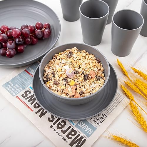 Miniatura 9 de Supernal Juego de vajilla de paja de trigo de 32 piezas, juegos de vajilla irrompible para 8, vajilla reutilizable, juego de platos para 8, platos y