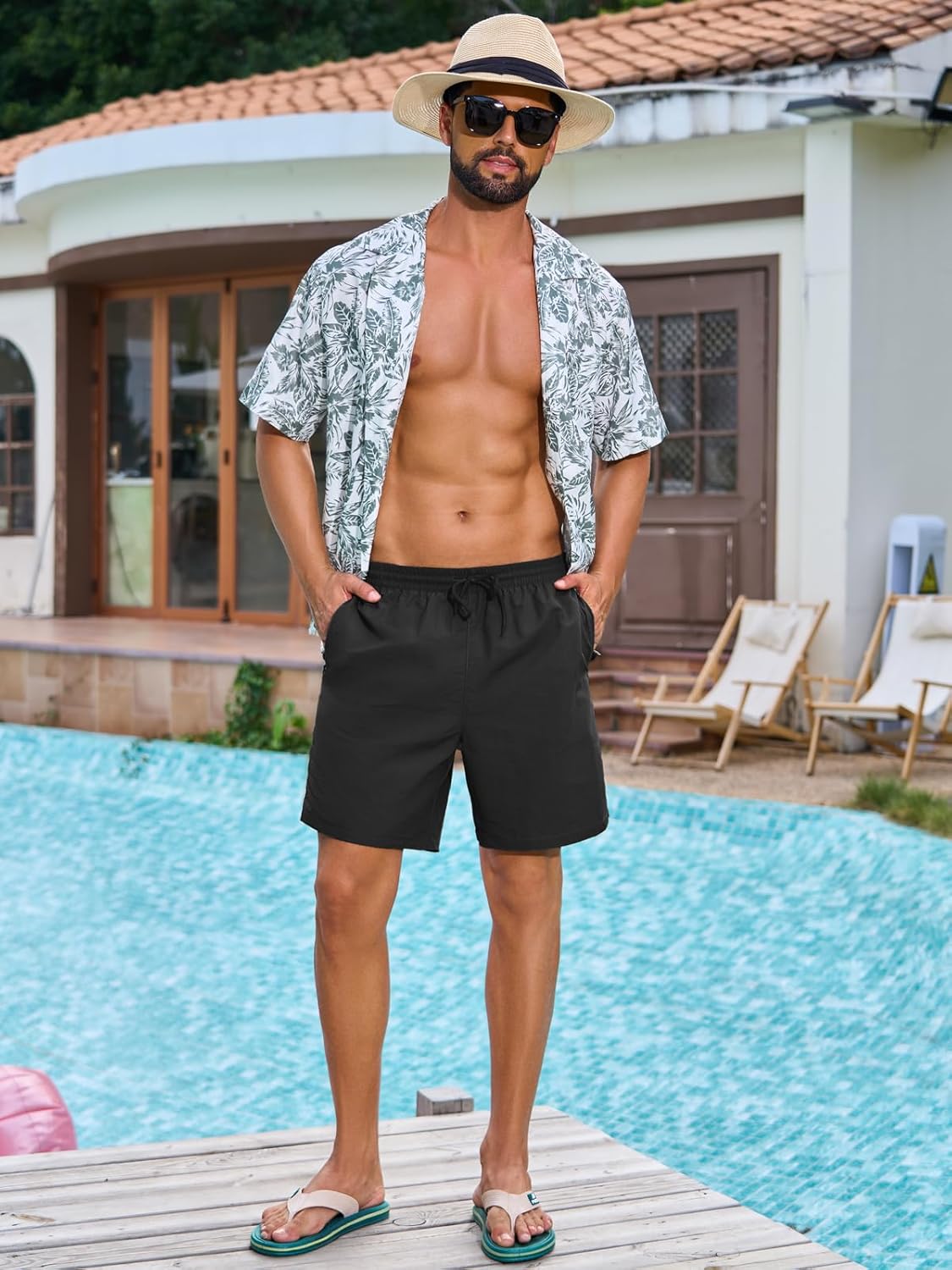 Men Swim Trunks with Compression 7" Breathable Liner with Zipper Pocket Quick Dry Board Shorts for Men