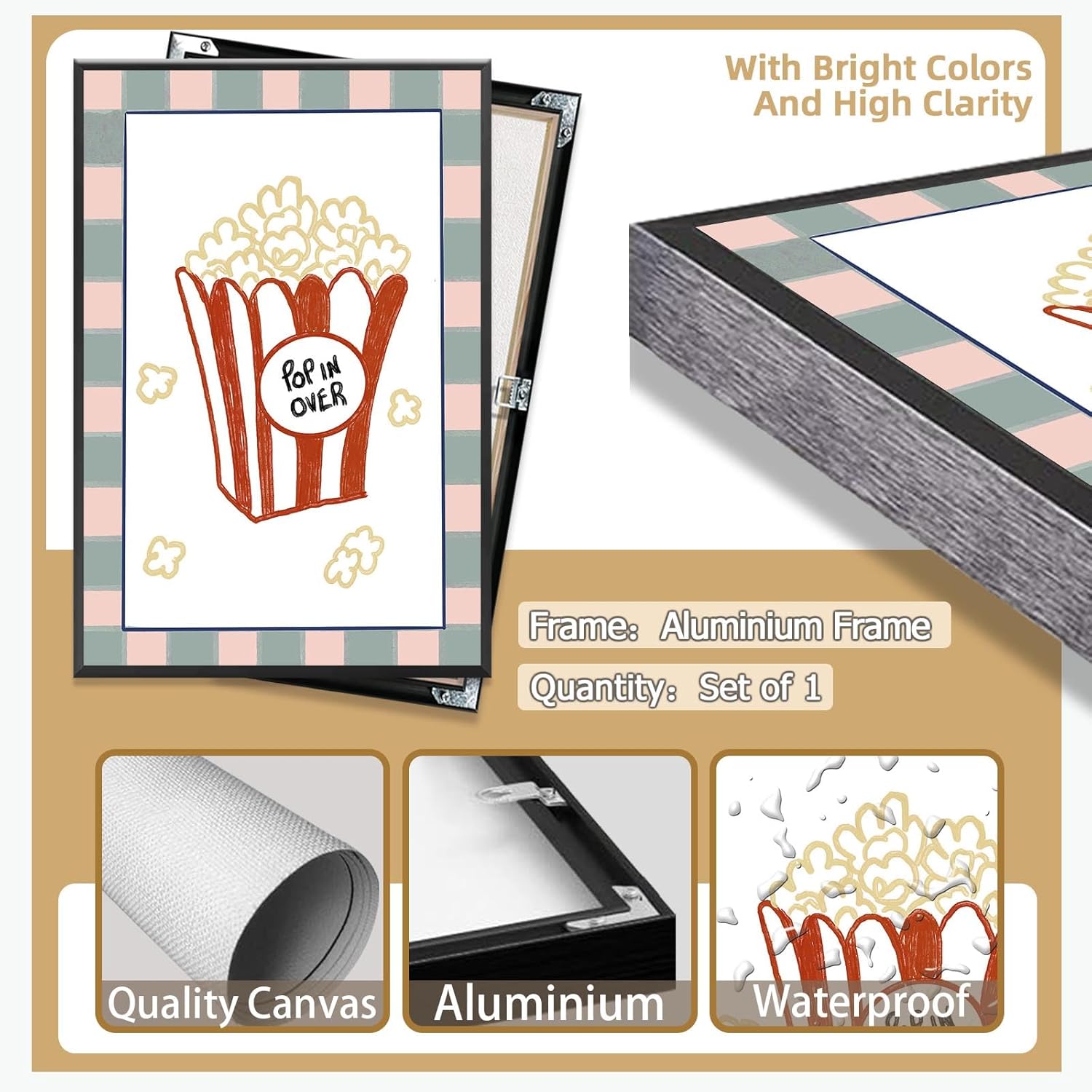 Funny Cute Popcorn Poster Preppy Kitchen Canvas Wall Art Minimalist Colorful Plaid Food Picture Prints Painting For Playroom Cinema Kitchen Dining Room Wall Decor 8x12in Framed - Image 2