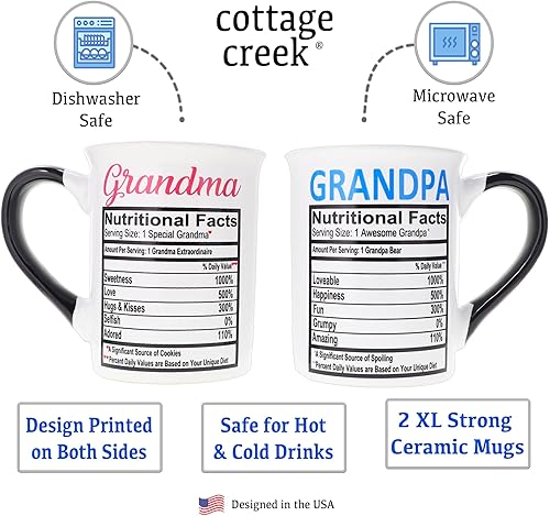 Miniatura 2 de Regalos para abuelos, taza para abuela, taza para abuelo, juego de 2 tazas de datos nutricionales para abuela y abuelo, anuncio de embarazo para