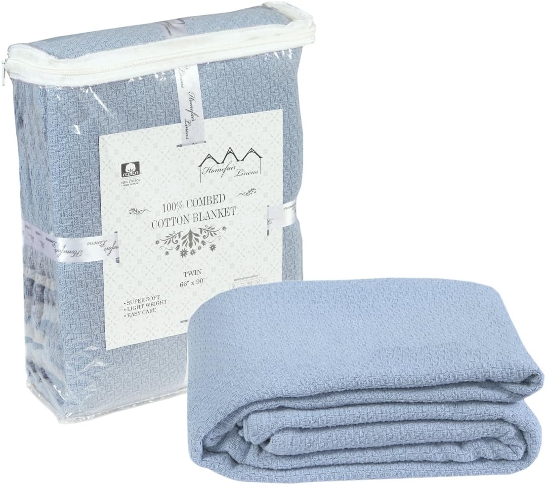 Homefair linens Soft Cotton Blanket- Queen Blanket - Thermal Blankets - Soft Cozy & Warm Cotton Blankets- Throw Blankets for Couch - Queen Size Bed Blankets - Blue Queen Cotton Blanket