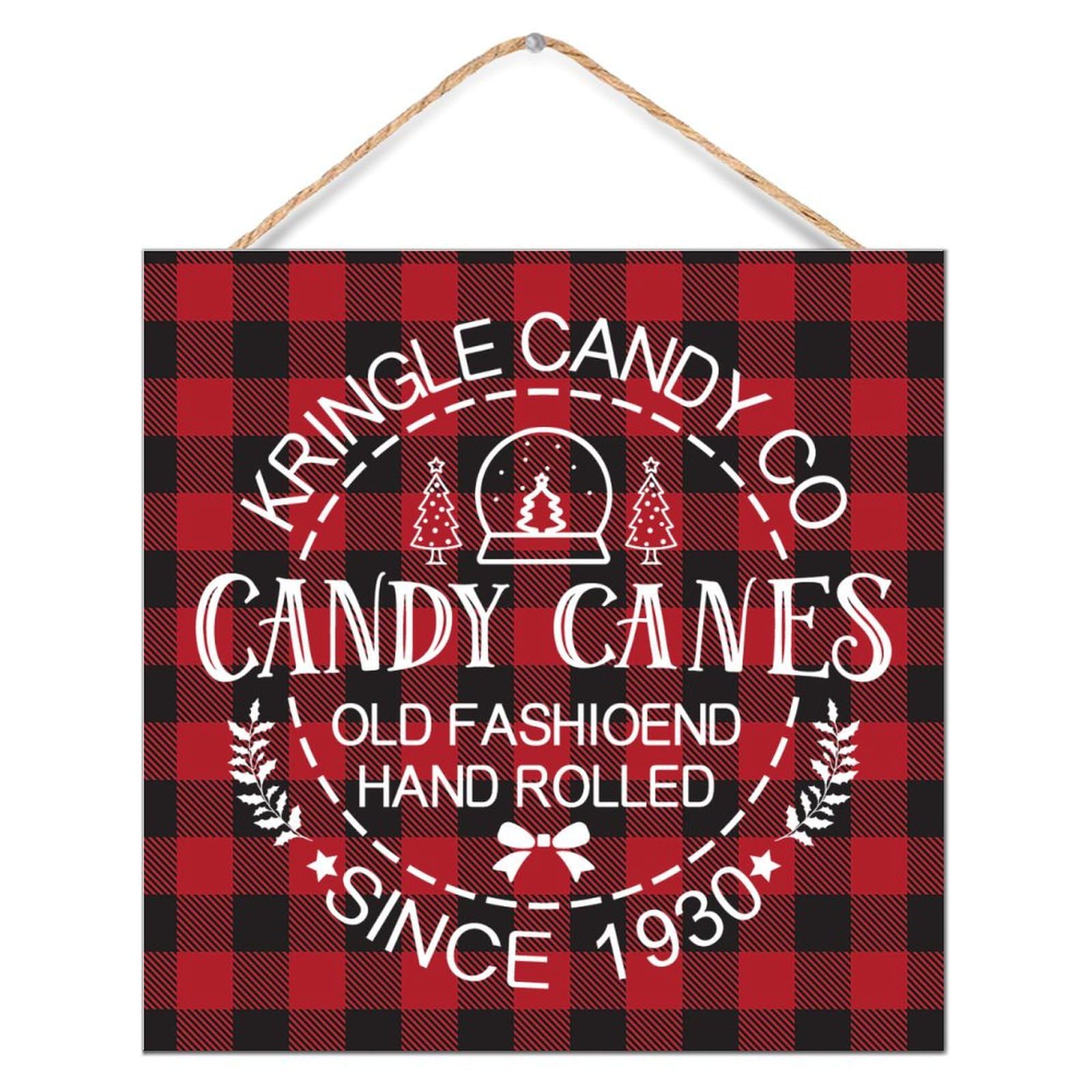 Panneau bois vintage Kringle Candy Co déco murale d'entrée rétro