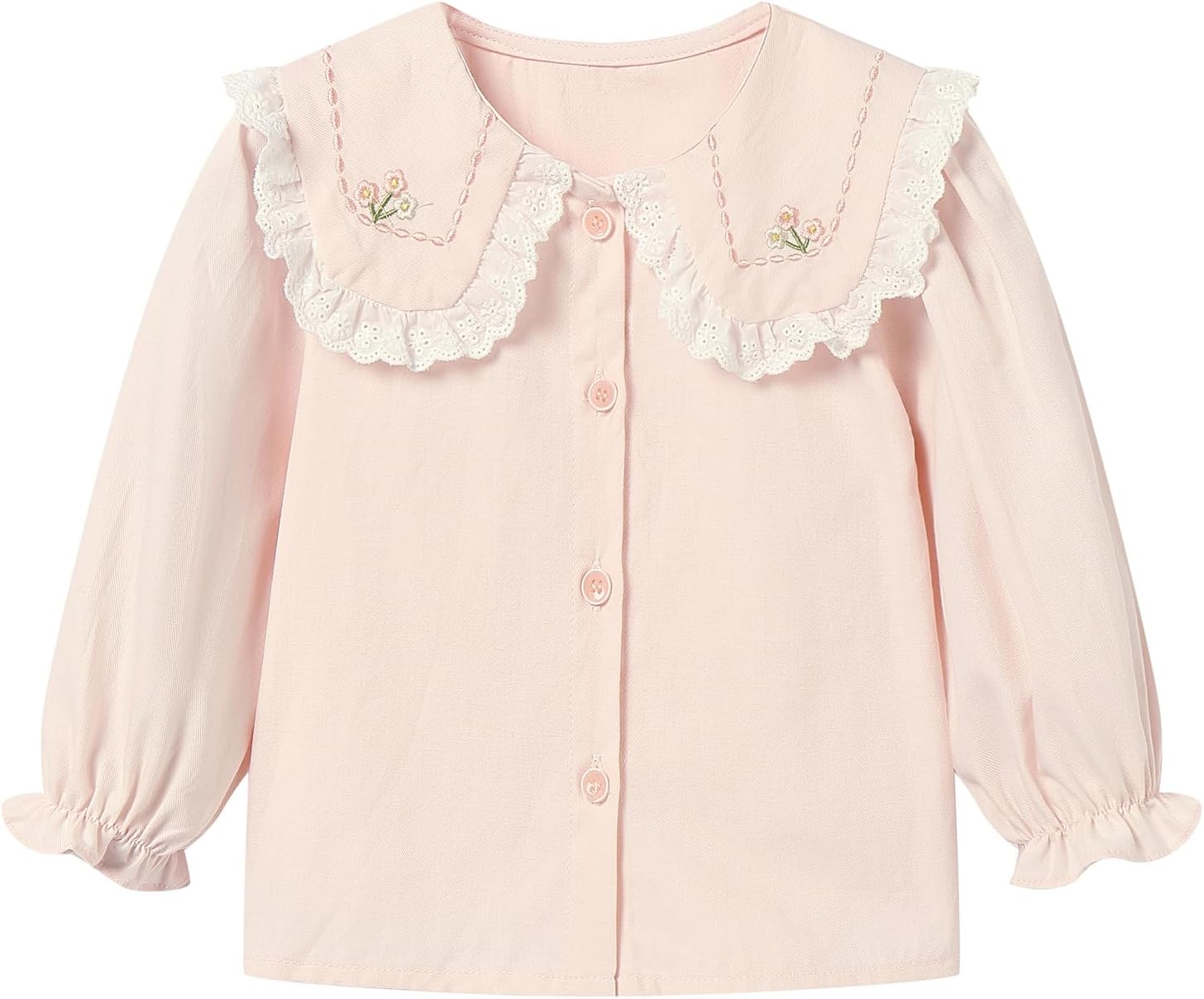 Baby Girl Floral Embroidered Shirt Peter Pan Collar Blouse for 6M-5T