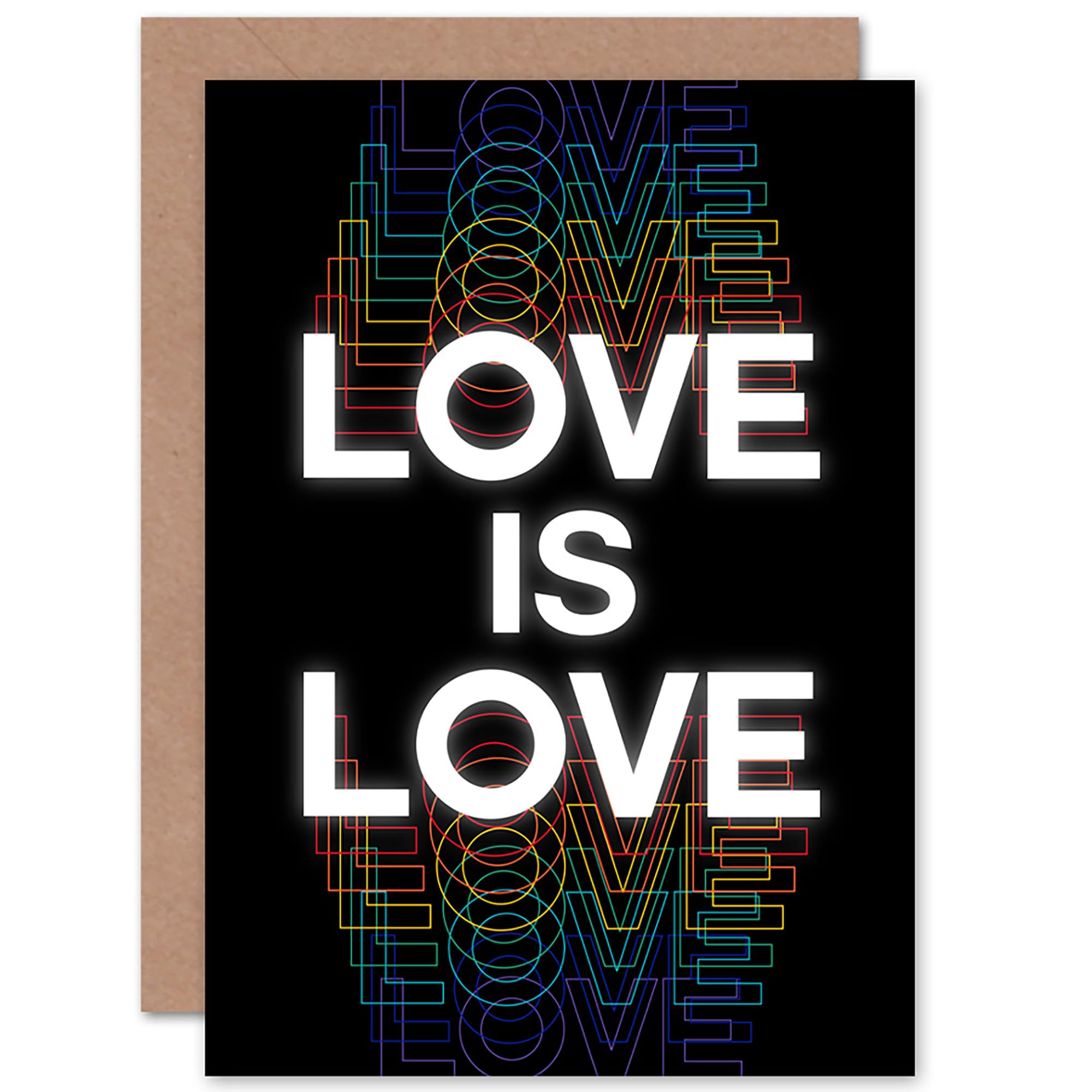 Artery8 Greeting Card - Love Is Love Rainbow Retro Typography - Black