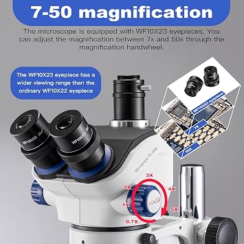 Kaisi TX350E Professional Soldering Microscope,Trinocular Stereo Microscope | 7X-50X Magnification and WF10x23 Wide Field Eyepieces,Lab Stereo Zoom Microscopes for Electronics Repair