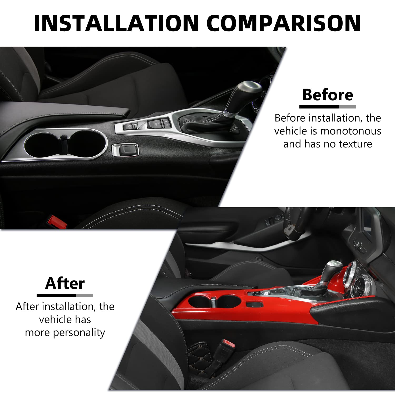 Red Gear Shift & Cup Holder Panel Trim Cover – Fits 2016+ Chevrolet Camaro – SHINEKA