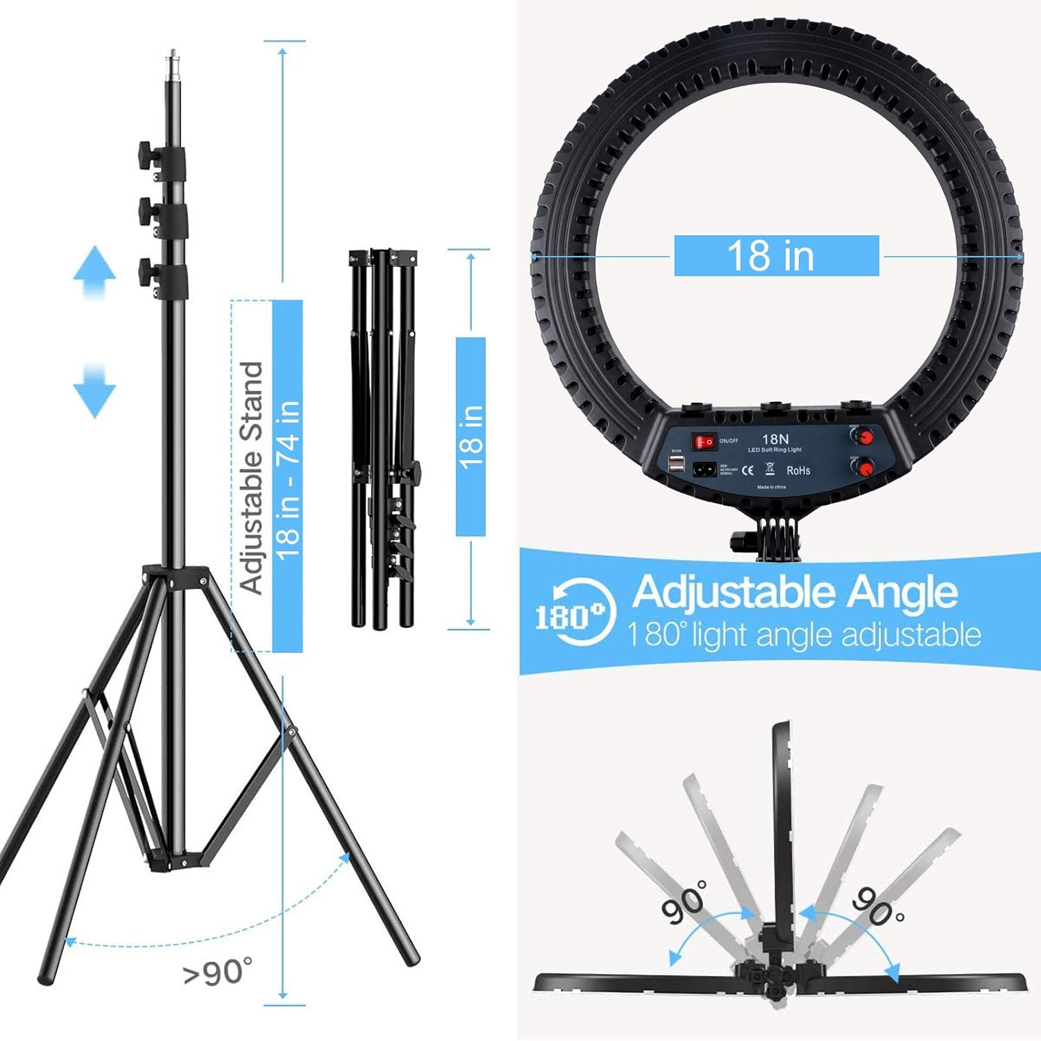 TOP оƒƒERS 18in Selfie Ring Light with Tripod&Mobile Phone Holder, Dimmable Desktop LED Ring Light for Live Broadcast/Make-up, YouTube Video/Photography,Social Media Influential Live Phone Stand &Light Kit