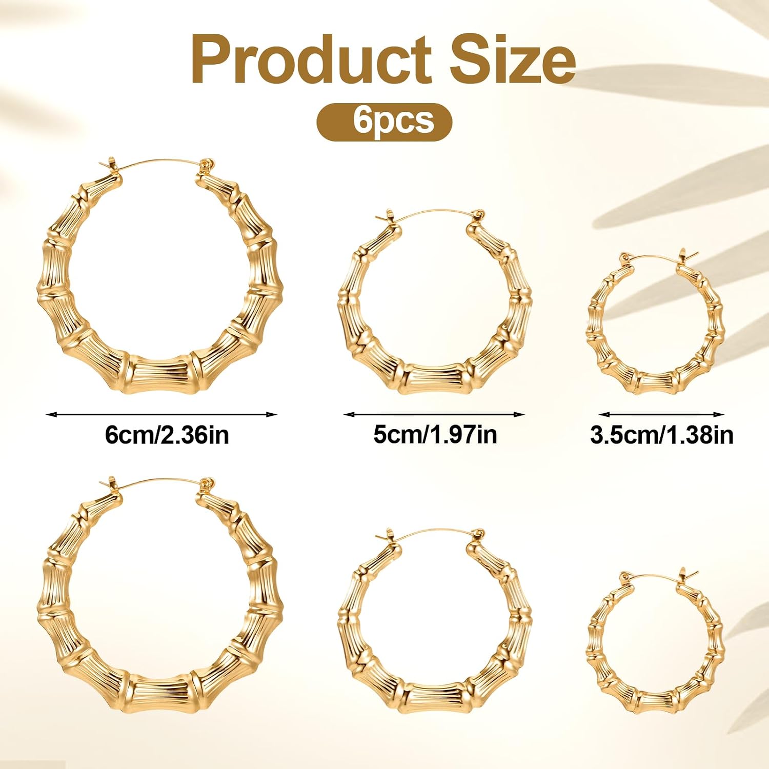 3 Pairs Bamboo Earrings Gold Bamboo Hoop Earrings image 2