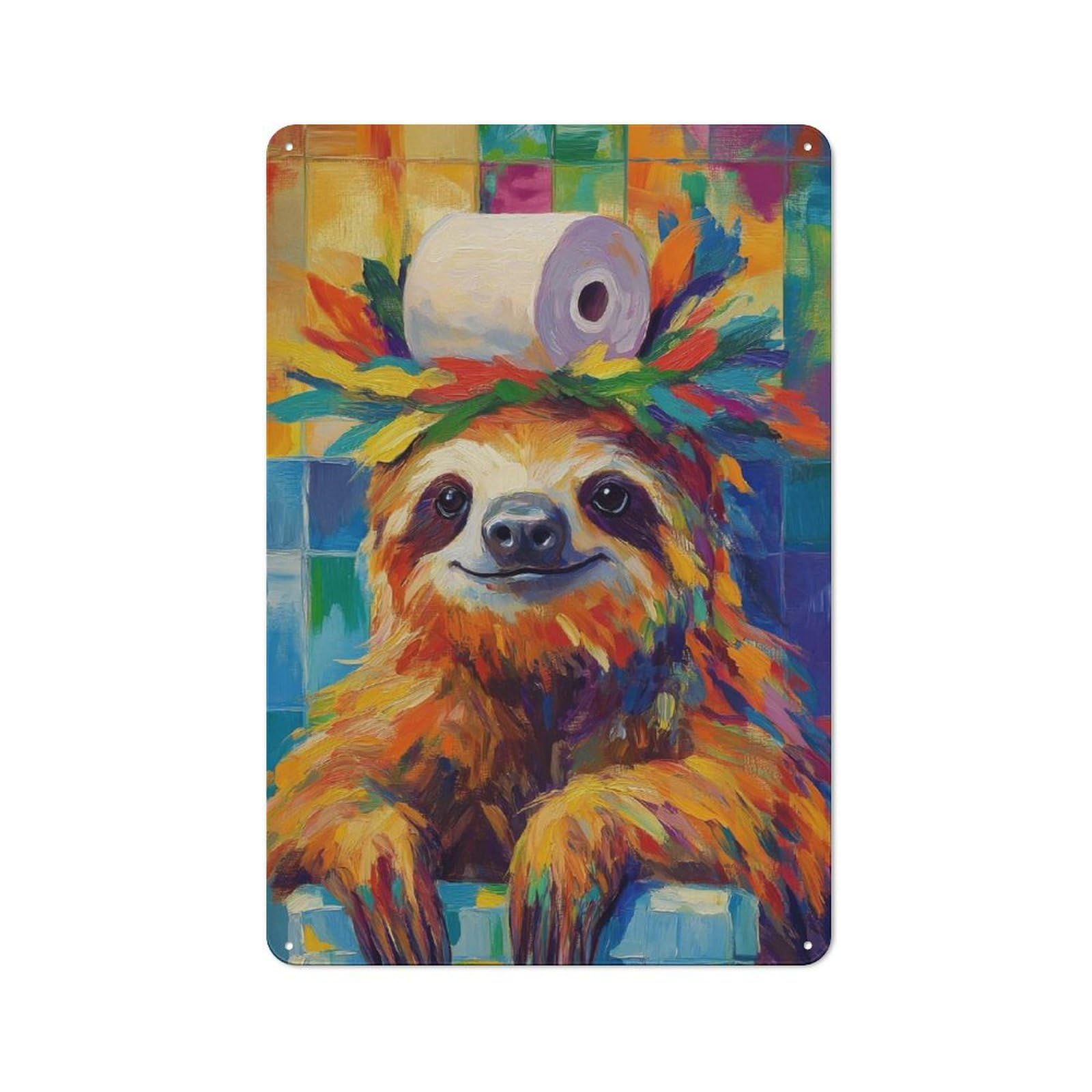 Junmoney Sloth With Toilet Paper Crown Tin Wall Plaque 30X20cm With For Guest Room Or Hallway, For Metal Sign Collectors, For Garage And Workshop Walls