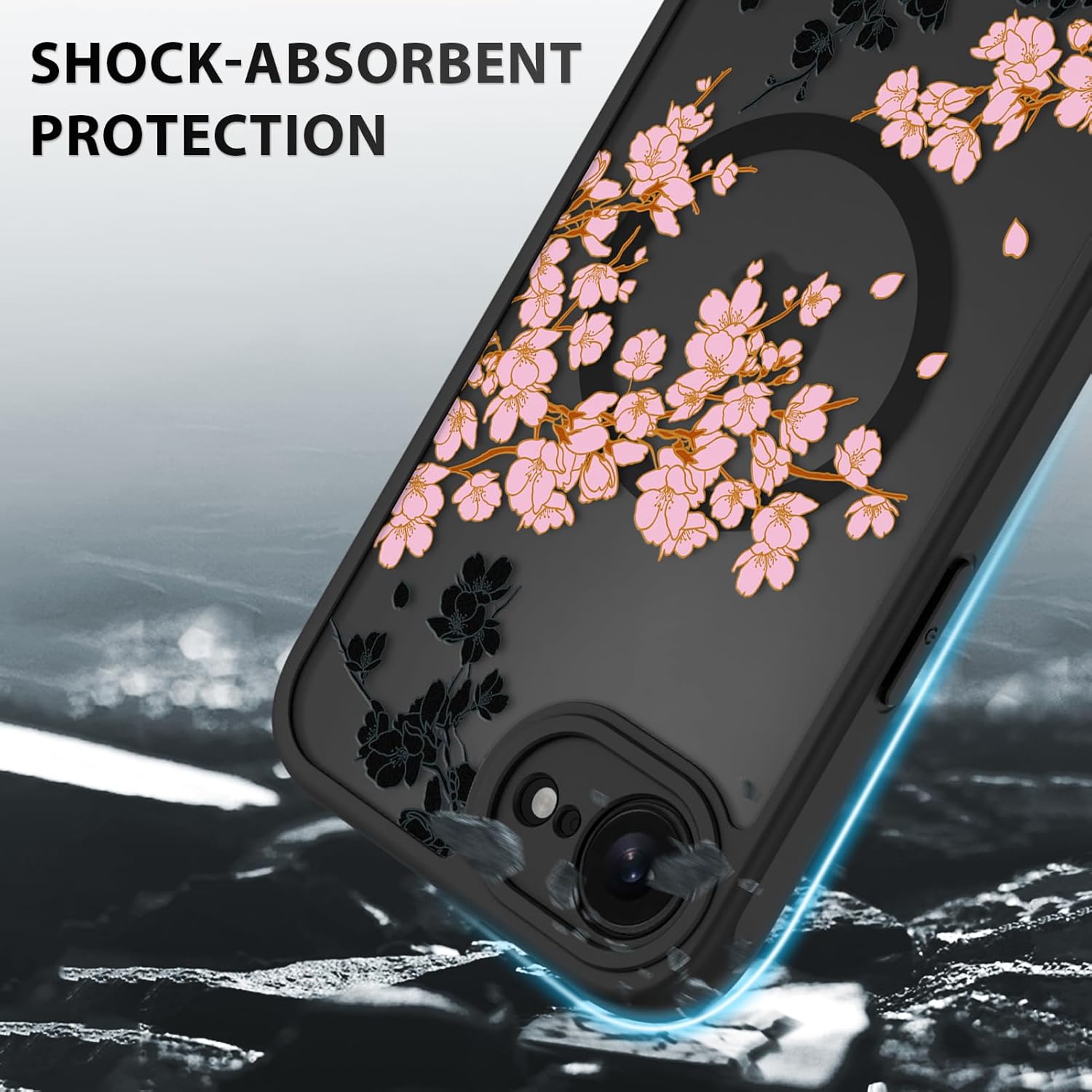 OOK Case for iPhone 16e 2025 (Compatible with MagSafe) Floral Flowers Design Phone Cover Soft TPU + Hard PC Anti-Scratch Shockproof Magnetic Case for Women - Pink - Image 4