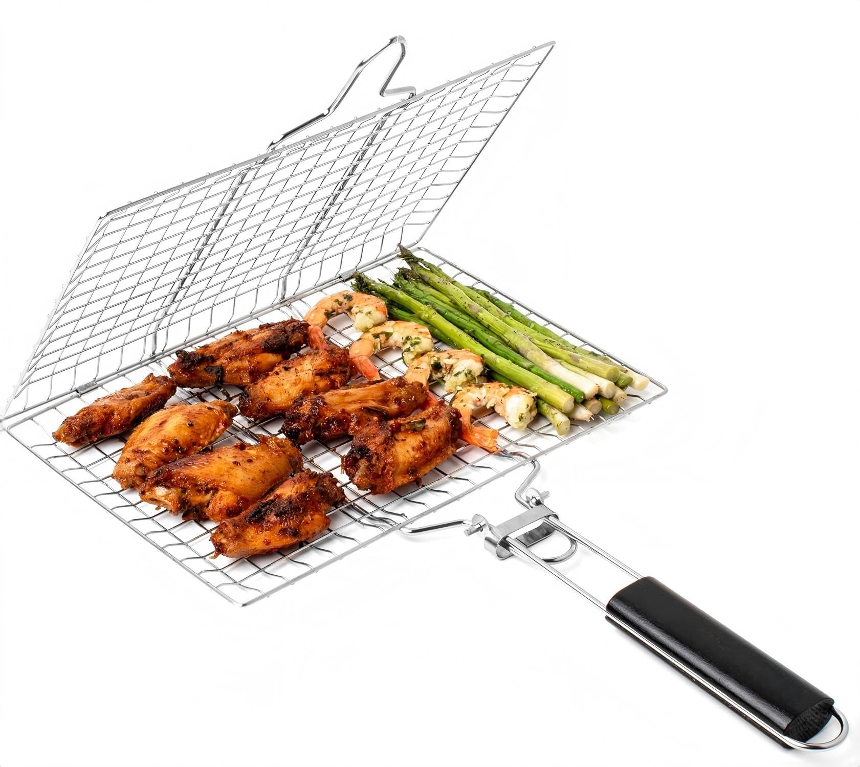 sanbeitang Portable Fish Grill Baskets with Removable Handle, BBQ Grilling Basket, Folding Portable Fish Grilling Rack For Grill, Stainless Steel Grill Basket For Veggies, Shrimp, Meat