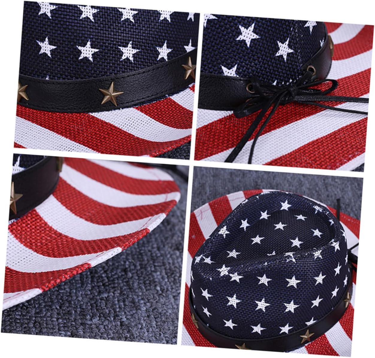 Uonlytech Western Cowboy Straw Hat for Men Wide Brim Sun Hat Outdoor Sun Protection Red Pattern Cowboy Cap for Beach Party Role Play