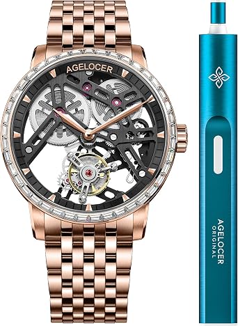 Agelocer Men's Wristwatch, Double-sided, Hollow, Tourbillon, Top Brand, Manual Winding, Mechanical, Leather Band, Luxury, Masculine, WP:9001F9, Bracelet Type
