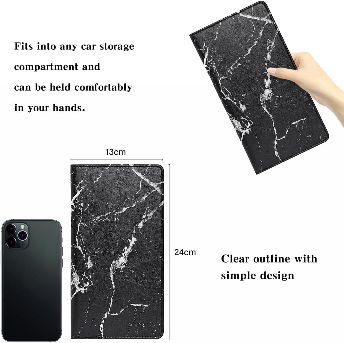 TILDOSAC 2Pack Leather Car Registration and Insurance Card Holder, Car Document Holder for Cards License with Magnetic Shut (Marble Black)